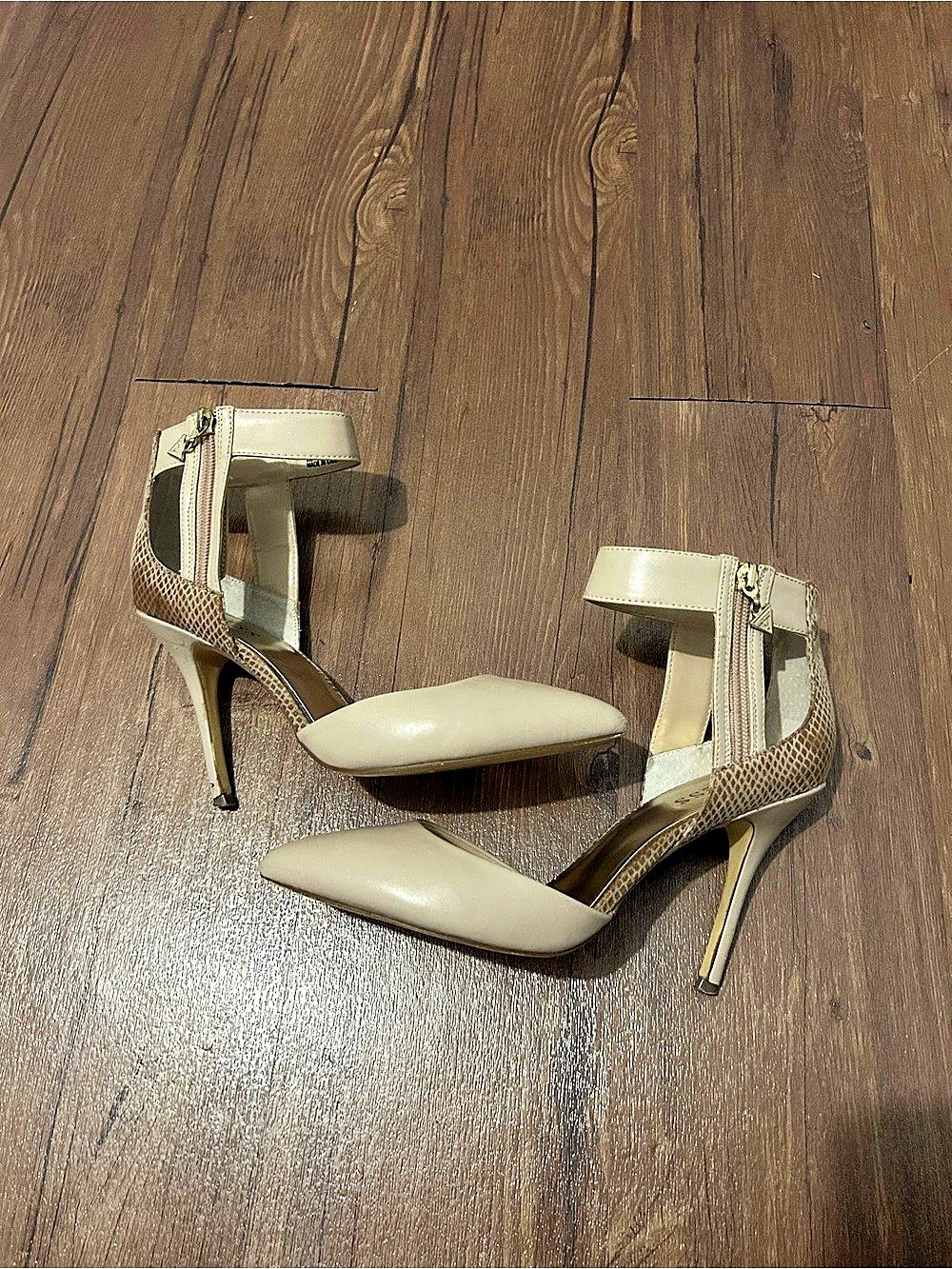 Guess Women's Geometric Heels in Cream & Brown